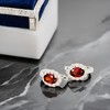 Sterling Silver Flower Red Zircon Gemstone Surrounded by White Zircon