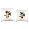 Corgi Umbrella Dog Funny Raincoat Throw Pillow