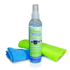 CameraShine Surveillance Camera Cleaning Kit - Easy to Use on Indoor/Outdoor Camera Lenses & Domes - Includes 8oz of Specialty Cleaning Solution and a Reusable Optical Quality Micro-Fiber Towel