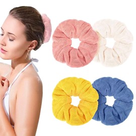 Geyoga 4 Pieces Large Drying Scrunchies Microfiber Towel Hair Thick Soft Fuzzy Scrunchy Ponytail Holder for Light Bobbles Ropes Wet and Dry Accessories (Classic Colors), Count (Pack of 1)