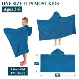 PAVILIA Fleece Hooded Towel for Kids, Soft Plush Toddler Beach Towel, Shower Wrap for Pool Beach, Absorbent Swimming Poncho for Toddler Boys Girls 3-8 Years 50x30 Inch, Sea Blue