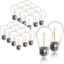 Jslinter 48-Pack LED 1W String Light Bulbs, S14 Plastic Shatterproof Edison Vintage Style Replacement 1 Watt Outdoor Light Bulbs 2200K, Waterproof, Warm White Equivalent to 11w, e26 Base | Jslinter