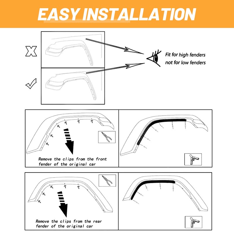 Front & Rear Fender Liner Fender Trim Extension Protector for
