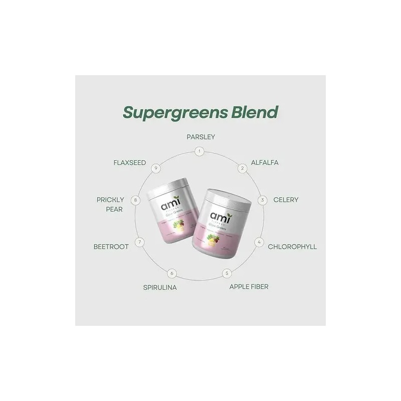 2pcs Polvo Ami Fitness Glow Green Colágeno Probióticos Jugo
