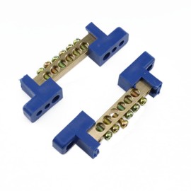 Meuey Lyot 6-Terminal Bus Pole Terminal Brass Wire Screw Terminal Ground Bar Bus Bar Block,Blue-2PCS