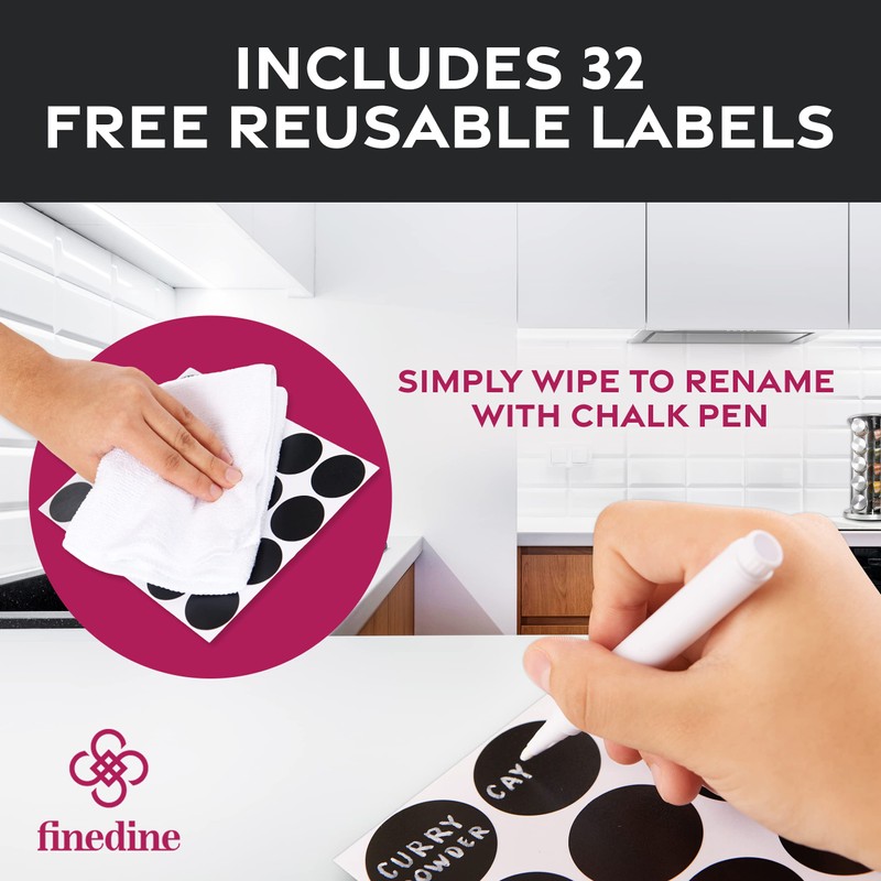 FineDine: Stainless steel round spice rack 16 Pack