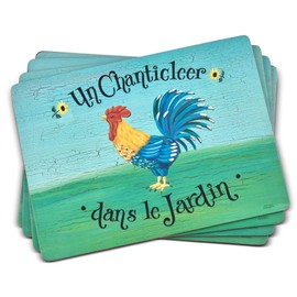 Pimpernel Dans le Jardin Placemats, Set of 4 - Set of 6 15.7" x 11.7", Cork Backing, Hand-Drawn Chicken Design, Easy to Clean, Fun & Functional Placemats for Dining, Kitchen, & Table Use