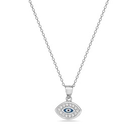 My Daily Styles 925 Sterling Silver Evil Eye White Womens Pendant Necklace with Chain (Silver)
