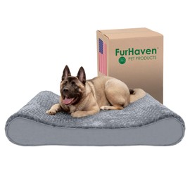 Furhaven Memory Foam Dog Bed for Large Dogs w/ Removable Washable Cover, For Dogs Up to 150 lbs - Ultra Plush Faux Fur & Suede Luxe Lounger Contour Mattress - Gray, Jumbo Plus/XXL
