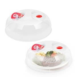 Flexzion Microwave Cover for Food, 11.5 inch Plate Cover, BPA Free Plastic Food Cover, Transparent Anti-Splatter Cover Guard, with Adjustable Steam Vent Hole, Dishwasher Safe, Easy Grip Handle, 2 Pack