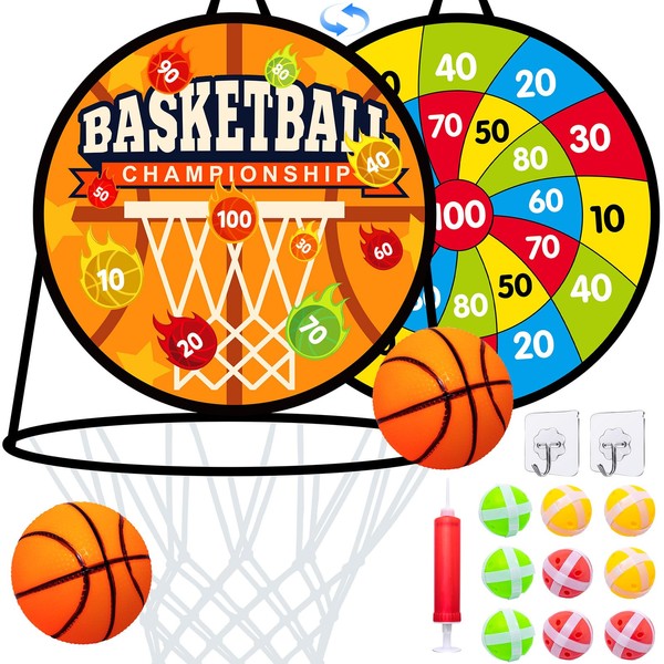 ONLYFUN 2 in 1 Dartboard for Children, Dart and Basketball