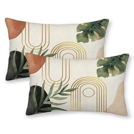 GIOPAMGO Boho Pillow Covers 12x20 Set of 2, Green Leaf Mid Century Farmhouse Decorations Throw Pillow Covers Modern Tropical Bohemian Outdoor Decorative Linen Cushion Case for Couch Sofa Home