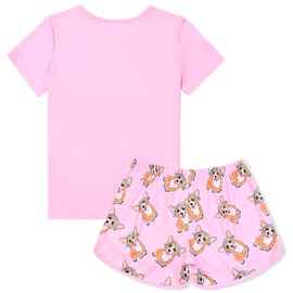 CHILDRENSTAR Pajamas Shorts Set for Girls Matching Girl&Doll Flower Corgi Pjs Set Loungewear Suit,Size 10 11