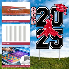 Graduation Yard Signs Class of 2025, Plastic Grad Yard Signs Party Outdoor Lawn Decorations Glitter Congrats Grad Yard Sign with Graduation Banner Balloons for Outdoor, Lawn Party Decor