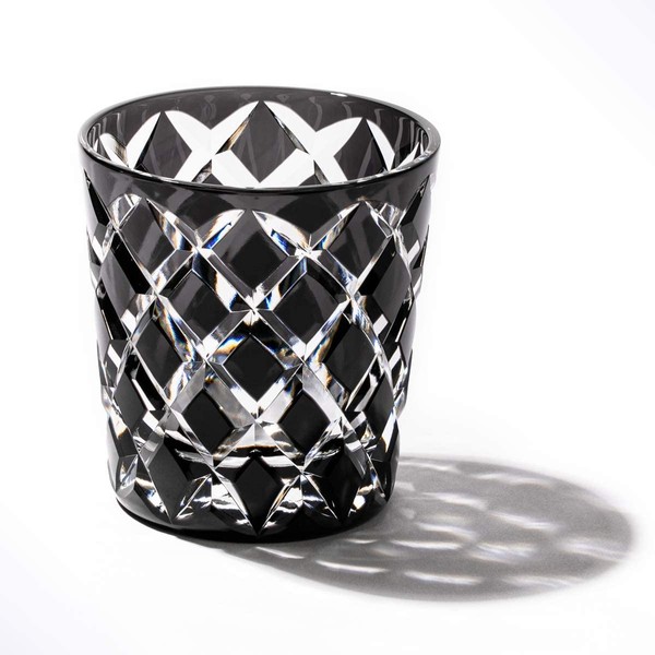 Taimuro Kobo TB5136-17 Crystal Edo Kiriko Arai Crest Old Glass (Black) with Paulownia Box, Made in Japan