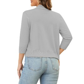 GoMamee 3/4 Short Sleeve Cardigans for Women Kint Open Front Cropped Shrug Sweaters, Light Grey XL