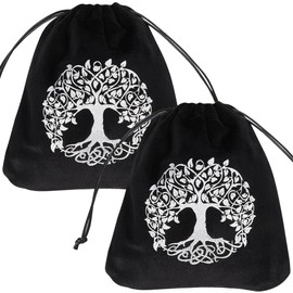 CREATCABIN 2Pcs Tarot Cards Bags Velvet Drawstrings Bags Tarot Cards Pouches Tarot Deck Storage Holder Black Tree of Life Tarot Wrap Bags for Jewelry Crystals Witchcraft Rune Altar Gift 5x6Inch