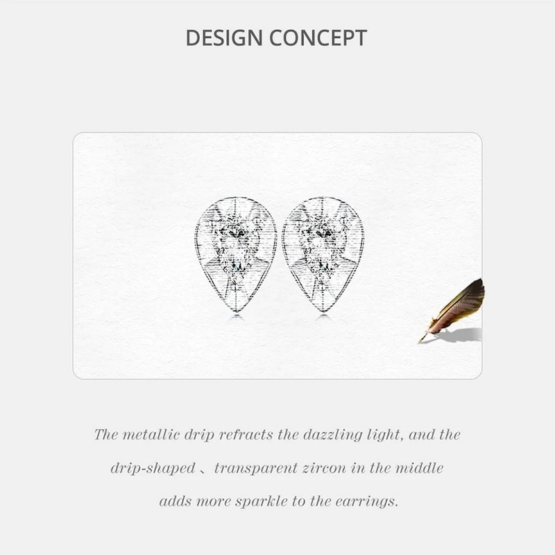 PAHALA 925 Sterling SilverWater-drop Stud Shiny Pavé Setting CZ Elegant