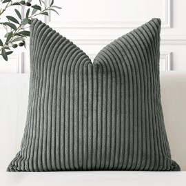 Artscope Cozy Striped Corduroy Cushion Cover 45x45cm Super Soft Decorative Square Throw Pillow Covers Case for Sofa Couch Bedroom Car Decor 18 x 18 Inches, Dark Gray
