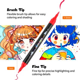 Brled 60 Colors Acrylic Paint Markers, Dual Tip Acrylic Paint Pens with Brush Tip and Fine Tip for for Adults, Kids, Eggs, Wood, Rock, Canvas, Plastic, Stone, Glass, Ceramic