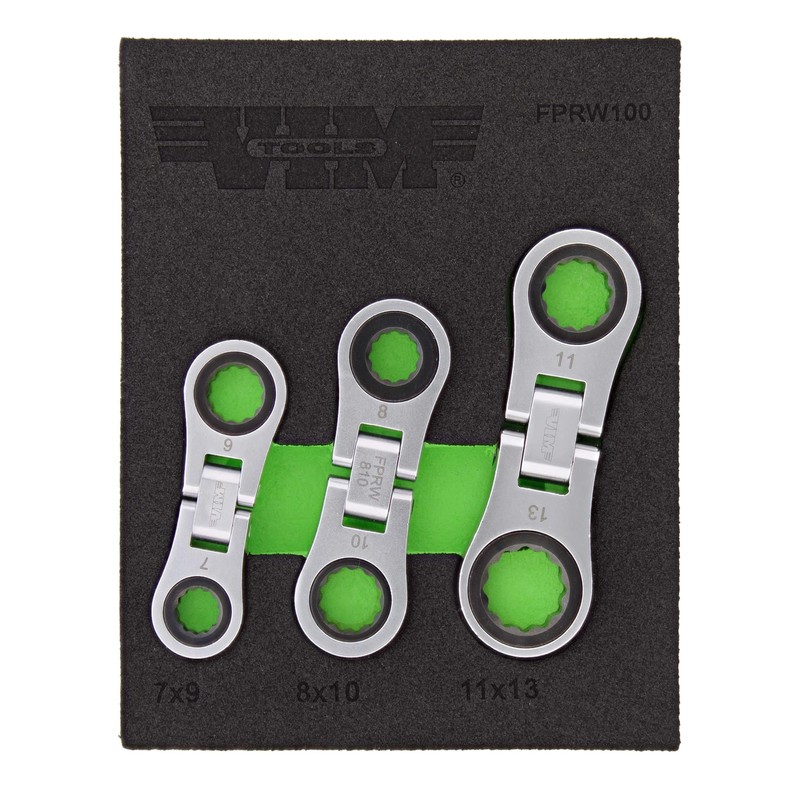 VIM Tools Nano Flex Ratcheting Wrench Set - 3pc Double-Sided