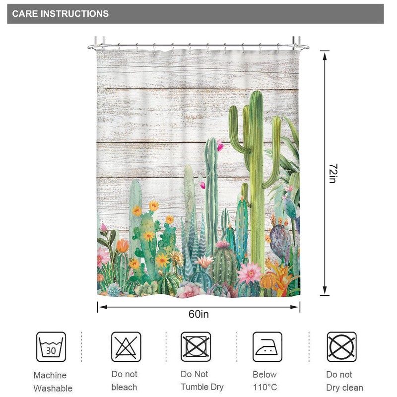 Riyidecor Cactus Shower Curtain Tropical Succulent Desert 60Wx72H Inch Rustic