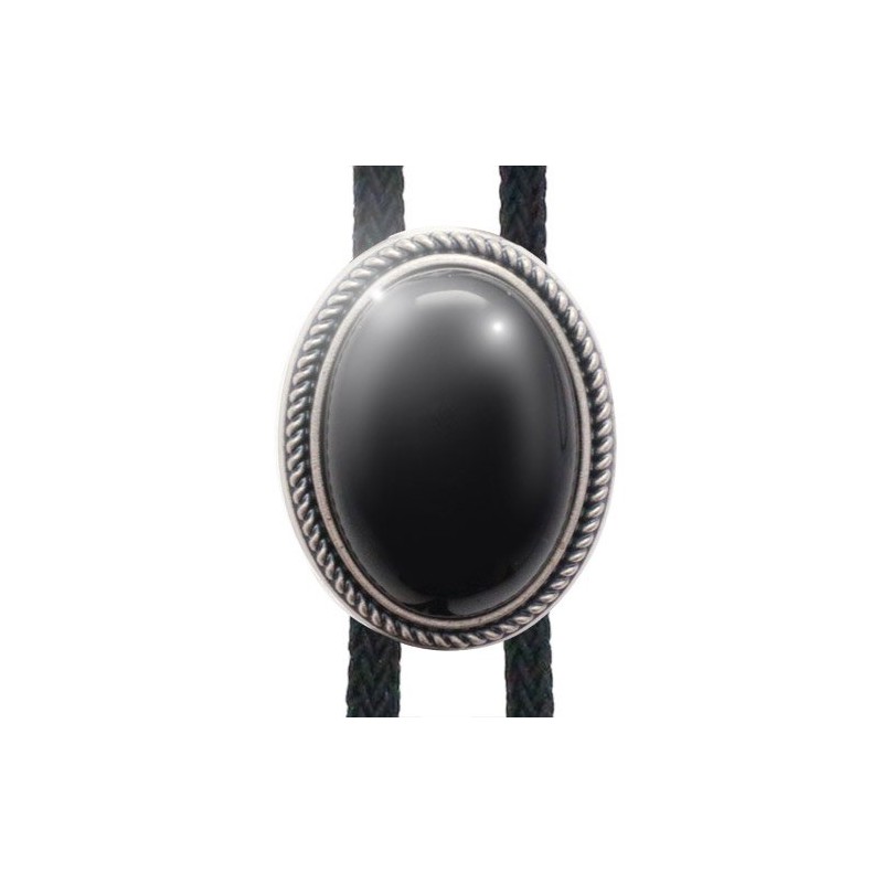 Black Oval Stone Obsidian Bolo Tie Necklace Polar Tie prt0209