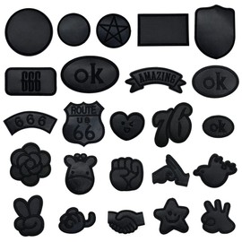 Woohome Patch Embroidered, 24 PCS Leather Iron on Applique Badge Embroidered Fabric Iron on or Sew on Patches Black Embroidered Appliques Sticker Patches for Clothes Hat Jeans
