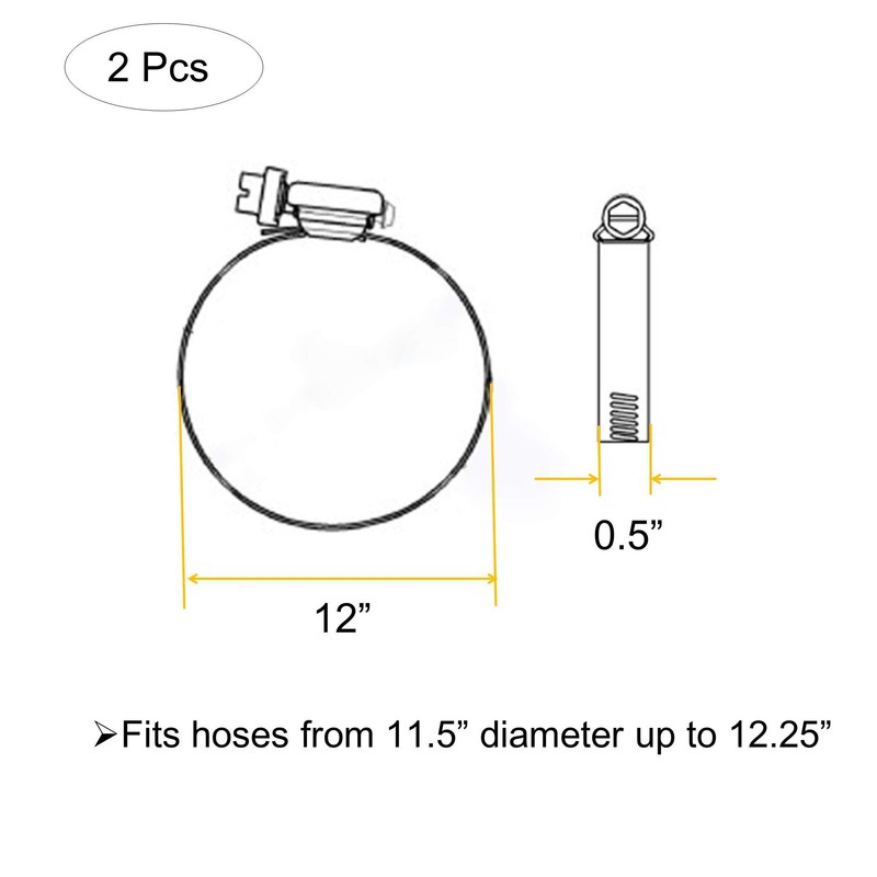 EesTeck 2Pcs 12"(Diameter) Adjustable 304 Stainless Steel Duct Clamps Hose
