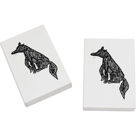 2 x 45mm 'Line Drawing of A Fox' Erasers/Rubbers (ER00042718)