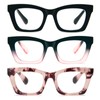 MMOWW 3-Pack Rechteckige Lesebrillen Für Frauen, übergroße, Quadratische Rahmen, Anti-Blaulicht-Brille