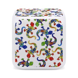 Traditional Mexican Lizards Talavera Ceramic Ethnic Folk Ornament Mini Digital Alarm Clocks, Wake Up Bedside Clock, LED Night Glowing Cube Clock Desk Table Clock with Data and Temperature Gift