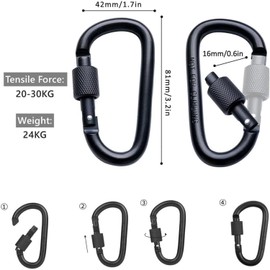4 Pcs Locking Carabiner, Aluminum Alloy D-Ring Locking Carabiner Key Chain Clip Hook for Outdoor, Camping, Hiking, Traveling, Fishing, Backpack