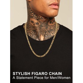 FOCALOOK Necklace for Men Boys Stainless Steel Link Chain 5 mm Solid 3+1 Figaro Chain Necklace Punk Hip Hop Rapper Necklace Gold/Silver/Black 45 cm/50 cm/55 cm/60 cm/65 cm/70 cm/75 cm, Metal, No