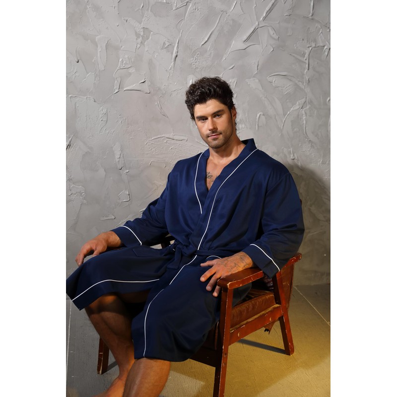 Lagtew Mens Kimono Robe Lightweight Soft Bathrobe Sleepwear Loungewear with