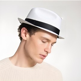 Soffpjy 1920s Men Fedora Hat Accessories 20s Men Gangster costume Short Brim Summer Beach Sun Hat (Black & White, 58cm)