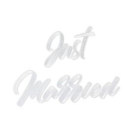 PartyDeco Just Married Iron-On Patch Lettering 30 x 18 cm - Iron-On Sticker for Wedding Clothes - Iron-On Patches for Adults - Iron-On Patches & Iron-On Patch Large - White