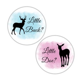 little buck and little doe pink and blue deer gender reveal or baby shower game stickers, labels, tags, envelope seals for boy or girl