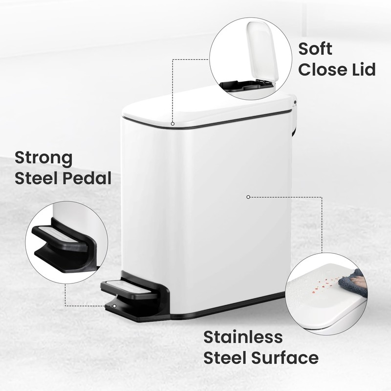 Cesun Small Bathroom Trash Can with Lid Soft Close, Step