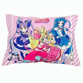 MORiPiLO Children's Pillow, Low Profile, "With You and Idol" PreCure, Pink, Approximately 11 x 15.4 inches (28 x 39 cm), Skin-friendly 100% Cotton Fabric, Washable, Cover Included, Plush Toy Cushion