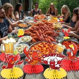 Crawfish Boil Decorations Honeycomb Centerpieces, 12 Pack Crawfish Boil Party Supplies for Shrimp Boil Decor ations, 3D Double Side Seafood Boil Party Supplies Lobster Decor for Summer