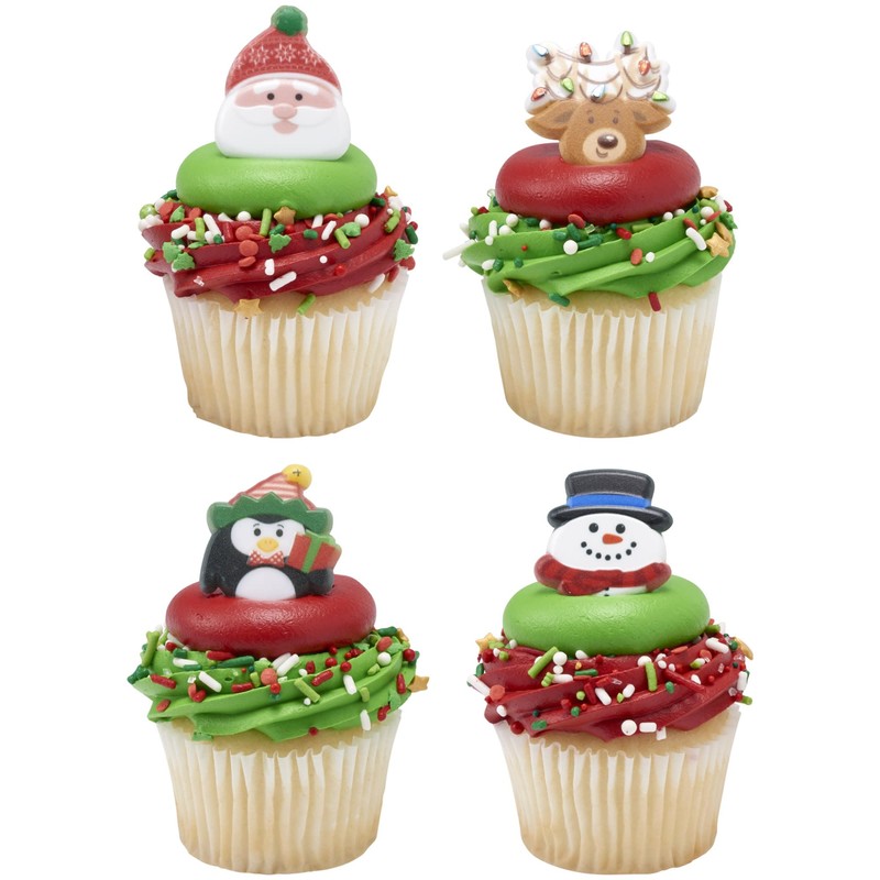 Culpitt Holiday Icons Rings, Christmas Cupcake Decorations, Snowman, Santa, Rudolph