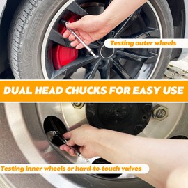 Tire Pressure Gauge 2 Pack, 10-120 PSI Dual Head Tire Gauge, Heavy Duty Air Pressure Gauge with Stainless Steel Body, and 4 Stem Caps for Car, Truck, RV, Motorcycle and Bike