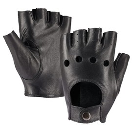 MGGMOKAY Fingerless Men's Half Finger Leather Drivers Gloves, black