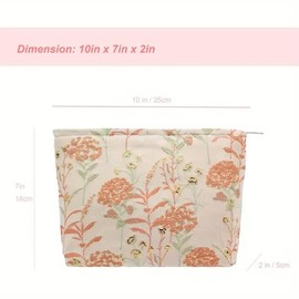 Plush Makeup Bag Soft Fuzzy Cosmetic Bag Travel Toiletry Pouch Multi-Functional Cosmetic Bag,Cute Makeup Brushes Storage Bag for Girls Women (Goldpink Flower)