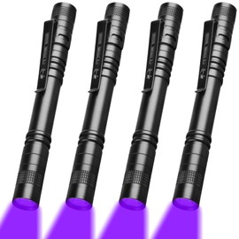 HYVCZP 4 Pack UV Blacklight Flashlights, Mini 395nm Blacklight Flashlights, Handheld Pen Lights with Clip Detector for Leak, Pet Urine, Hotel Inspection, Dry Stain and Dye Detector, 5.2 inch Long
