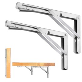 Folding Shelf Brackets 8 Inch of 2 Pack Max. Load 220 lb Heavy Duty Shelf Brackets Stainless Steel DIY Wall Mounted Space Saving for Table Work Bench