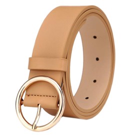MESHIKAIER 41X1.3 Inch Women Fashion PU Leather Belt Casual Waist Belt with Round Metal Buckle, Brown, 105*3.3cm