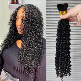 DSEKCAIN Human Hair Braiding Hair for Boho Braids Bulk Human Braiding Hair Curly Braiding Hair Crochet for Knotless Bohemian Braids Gypsy Braids 100% Human Hair Black 1B Color 100g (2 of 50g) 16Inch