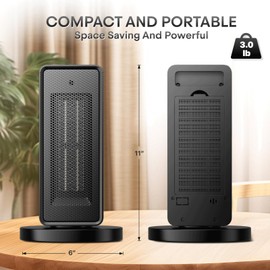 Athena Collection Space Heater, Electric PTC Ceramic Fast Safety Heat Portable Indoor Use Quiet with Tip-Over, Knob Control, Overheat Protection Electric Heater for Office Bedroom Home, Black 1200W